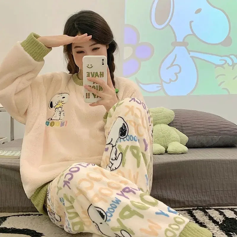 Flannel Pajama Set Kawaii Snoopy Pyjama
