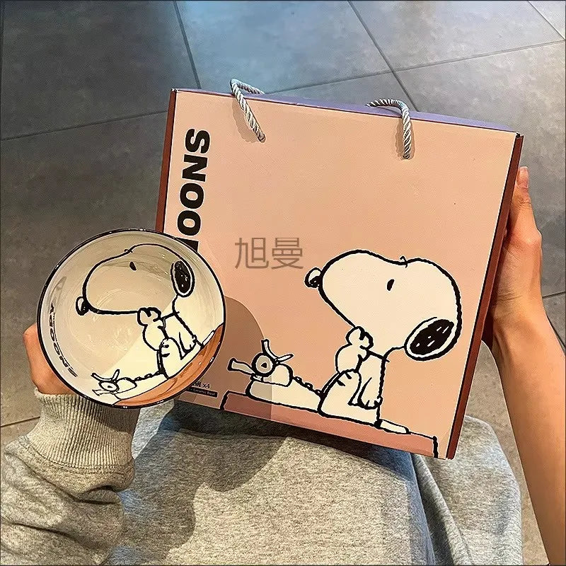 Snoopy New Cute Tableware Ceramic Bowl Particularly Beautiful And High-Value Kawaii Set Bowl Anime Cartoon Household Tableware