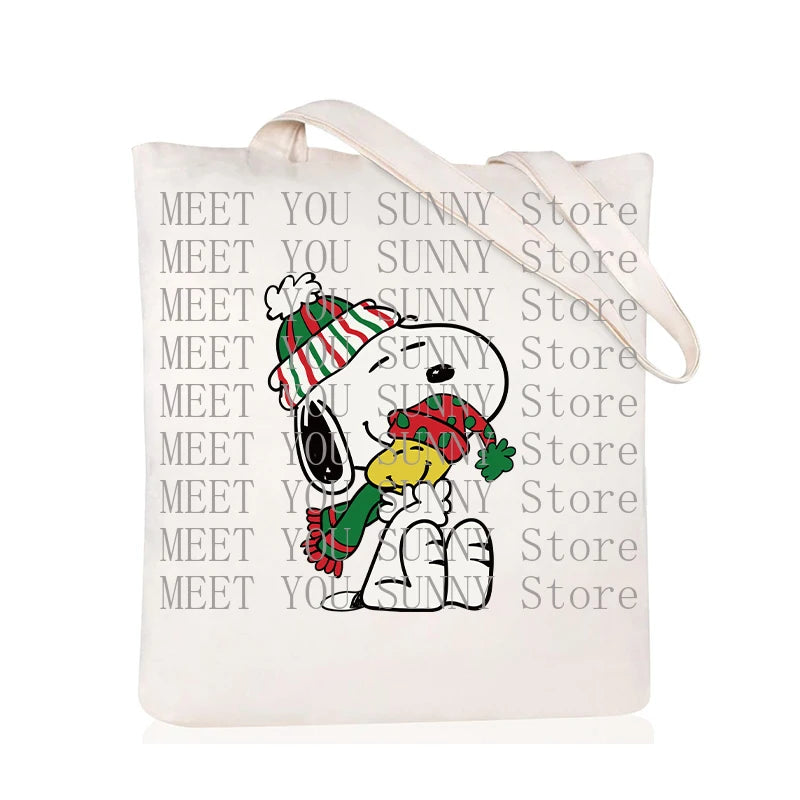 Snoopy Backpack Cartoon Christmas Canvas Tote Large