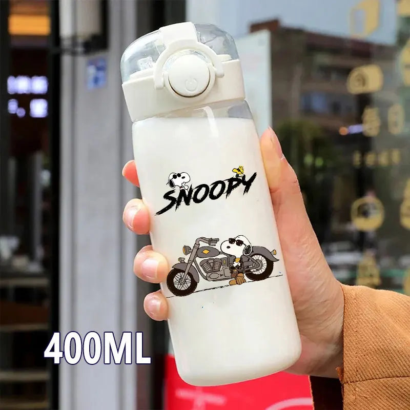 Snoopy Straw Bottles 600ml/400ML Transparent Plastic Anti Drop Water Bottle Children Students Charlie Browns Outdoor Capacity