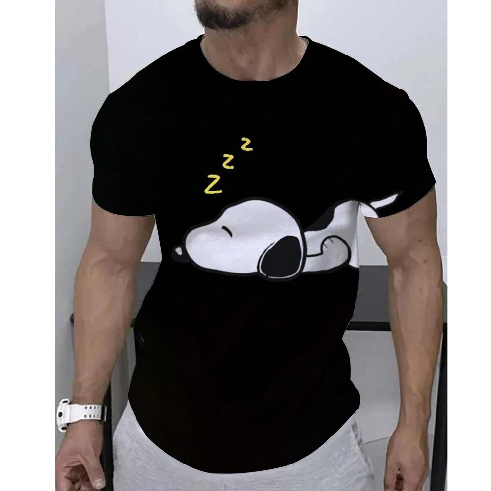 Mens Summer Printed Casual Tee Round Neck Snoopy Shirt