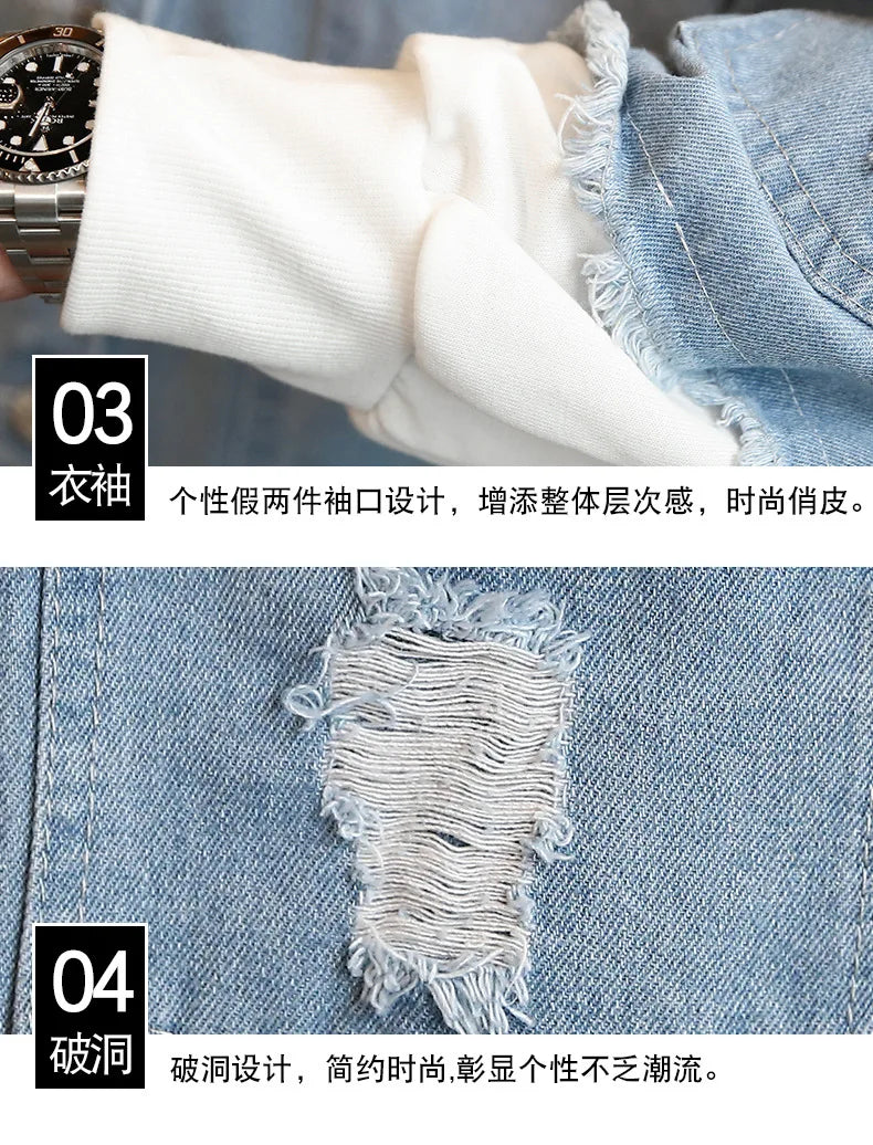 Denim Hooded Jacket Drawstring Retro Jean Snoopy Hoodie