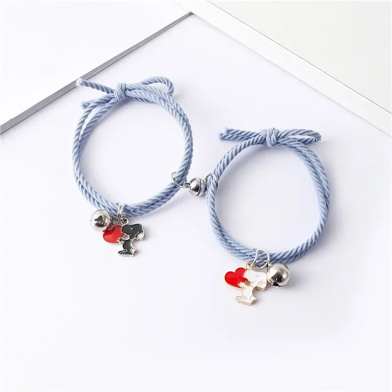 1Pair Snoopy Bracelet Couple Charm Adjustable Braided Magnetic Attraction Bracelet Cute Cartoon Friend Braid Rope Jewelry Gifts