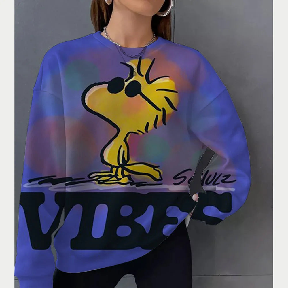 2026 autumn and winter new Snoopy round neck loose sportswear women's casual long sleeved pullover hooded top