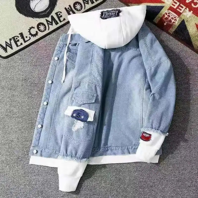 Denim Hooded Jacket Drawstring Retro Jean Snoopy Hoodie