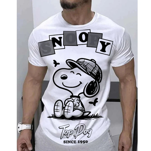 Mens Summer Printed Casual Tee Round Neck Snoopy Shirt