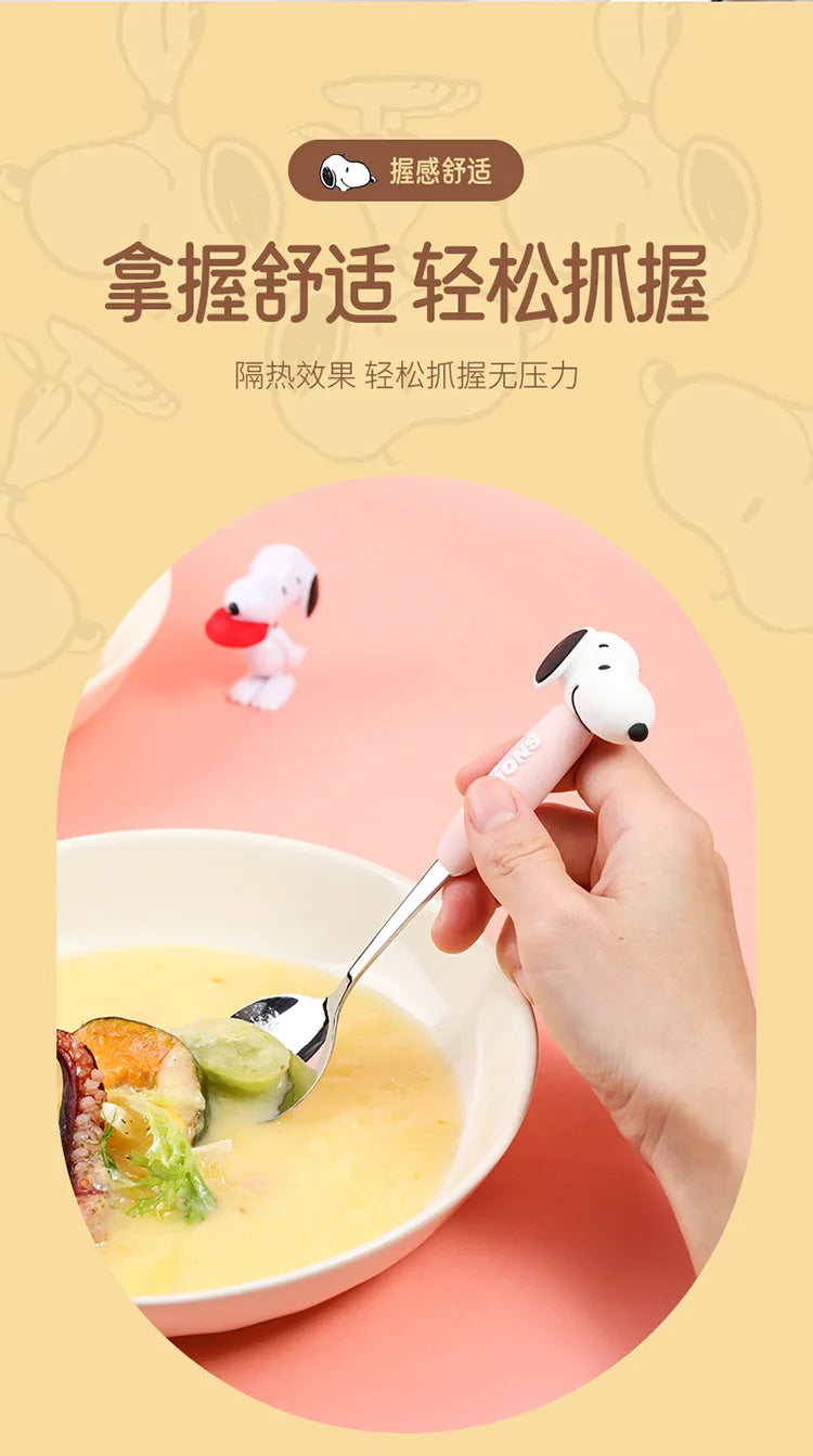 Anime Snoopy Spoon Fork Child Cartoon Snoopy Doll Fruit Fork Spoon Suit Girl Tableware Stainless Steel Student Spoon Fork