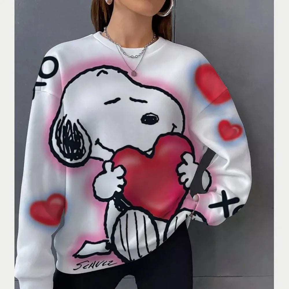 2026 autumn and winter new Snoopy round neck loose sportswear women's casual long sleeved pullover hooded top