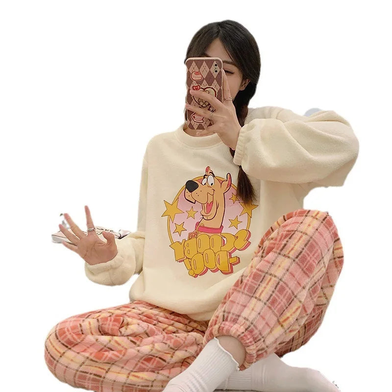 Peanuts Flannel Pajamas Coral Fleece Sleeves Snoopy Pyjama