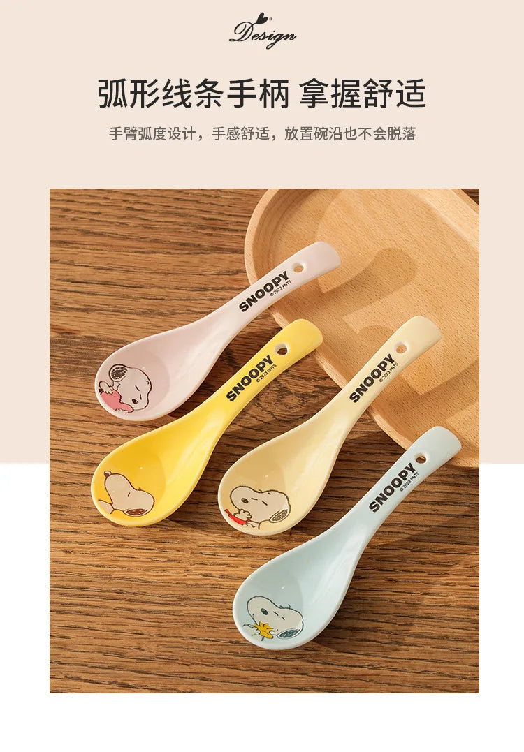 Snoopy Spoon Cartoon Ceramics Spoon Cute Child Snoopy Tableware Spoon Gift Girl Drink Porridge Spoon Hanging Hole Wholesale