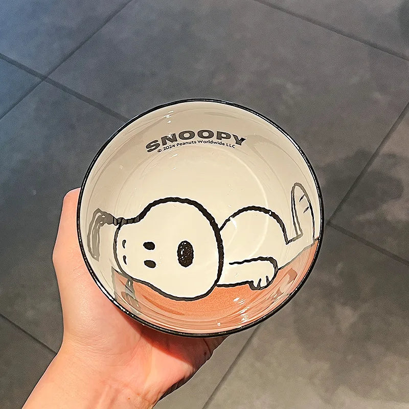 Snoopy New Cute Tableware Ceramic Bowl Particularly Beautiful And High-Value Kawaii Set Bowl Anime Cartoon Household Tableware