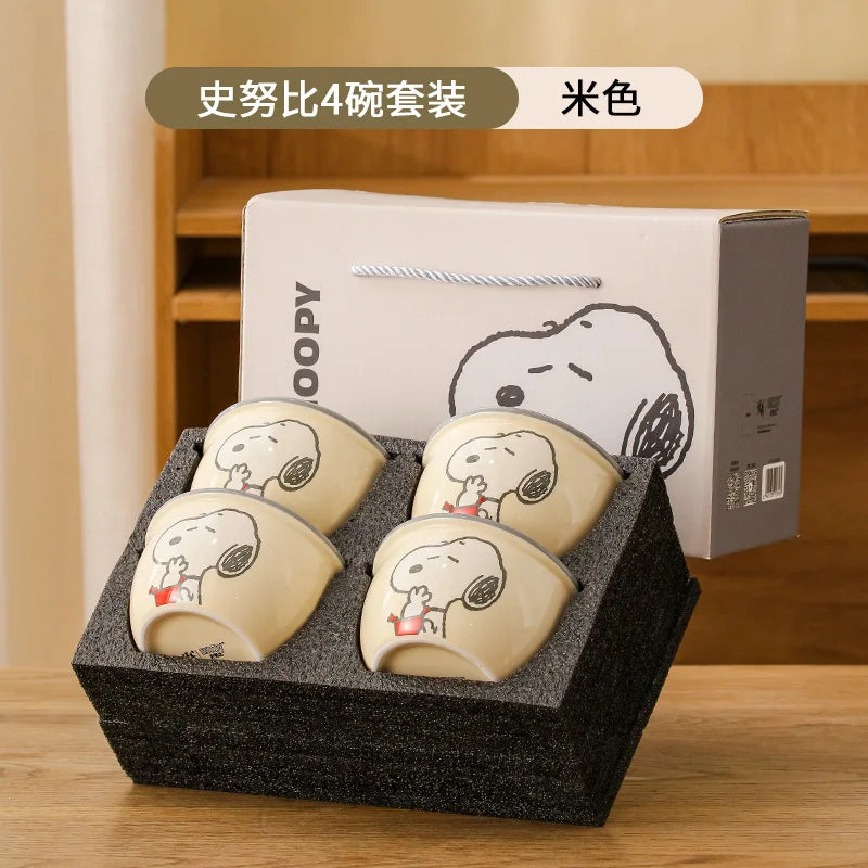 Miniso Kawaii Snoopy Authentic Ceramic 4.5-inch Tableware Bowls 4 Cartoon Large-capacity 400ml Soup Rice Bowl Gift Box