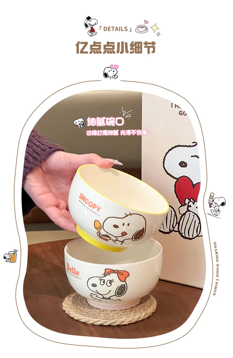 4Pcs Kawaii Snoopy Co-branded Cartoon Home Rice Bowl High Temperature Resistance Ceramic Tableware Set Gift Box Birthday Gift