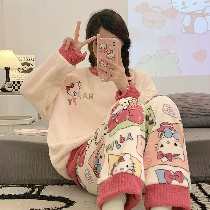 Flannel Pajama Set Kawaii Snoopy Pyjama