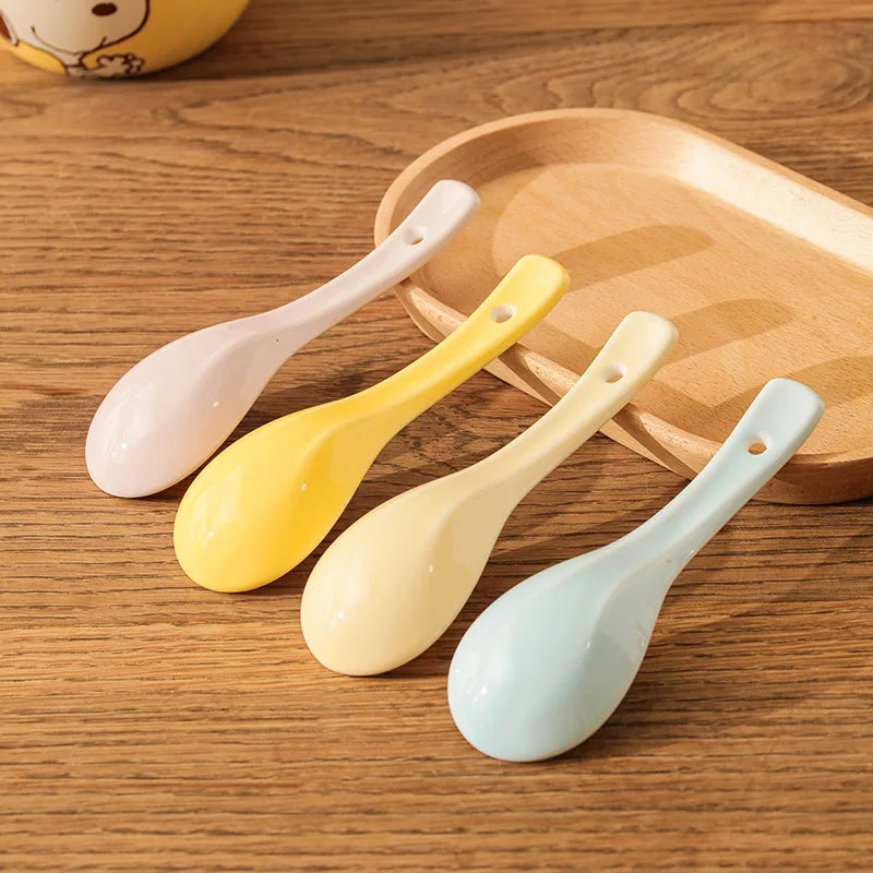 Snoopy Spoon Cartoon Ceramics Spoon Cute Child Snoopy Tableware Spoon Gift Girl Drink Porridge Spoon Hanging Hole Wholesale
