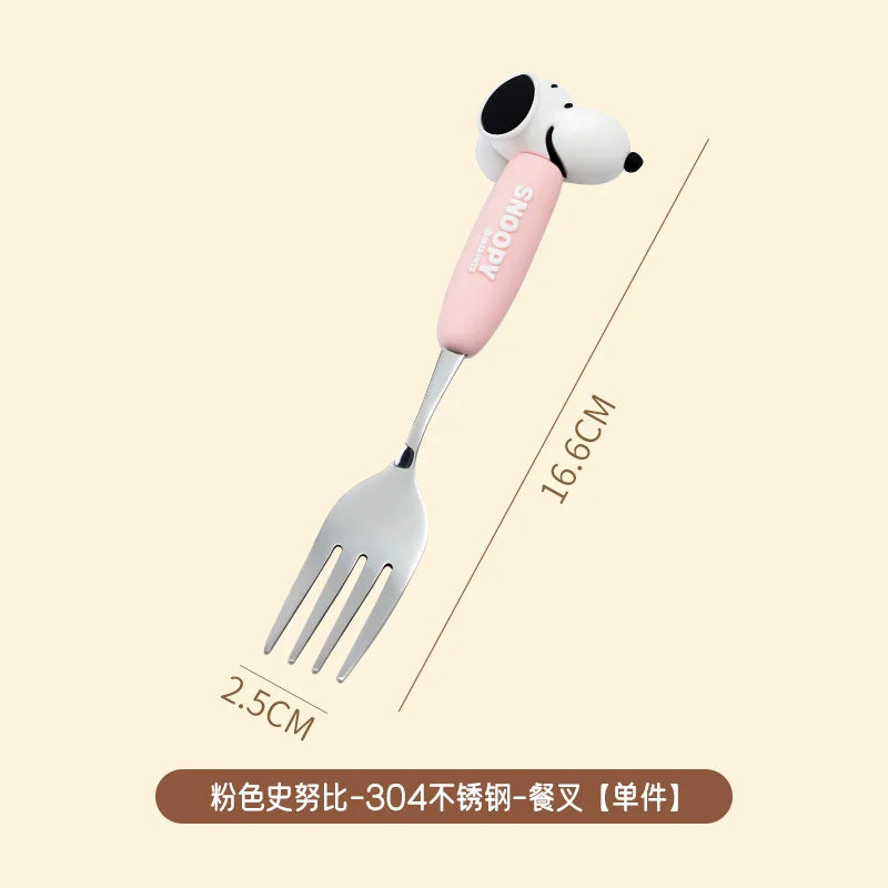 Anime Snoopy Spoon Fork Child Cartoon Snoopy Doll Fruit Fork Spoon Suit Girl Tableware Stainless Steel Student Spoon Fork