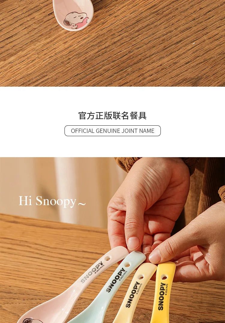 Snoopy Spoon Cartoon Ceramics Spoon Cute Child Snoopy Tableware Spoon Gift Girl Drink Porridge Spoon Hanging Hole Wholesale