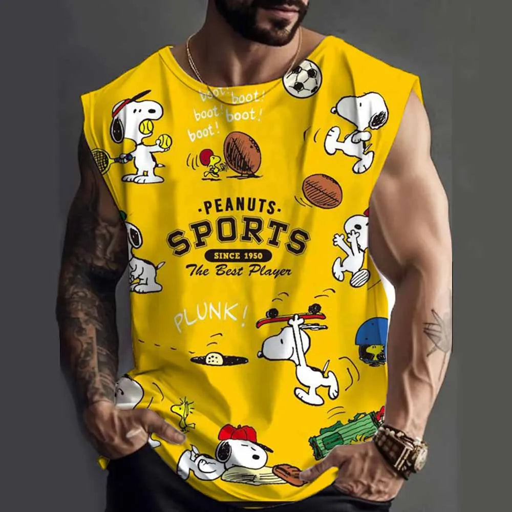 Snoopy funny print Tank Tops For Men Fashion Summer Sleeveless Casual Sports Fitness Vest Quick Dry Breathable Oversized