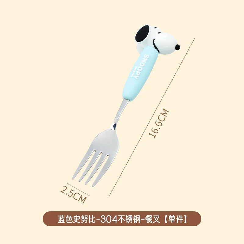 Anime Snoopy Spoon Fork Child Cartoon Snoopy Doll Fruit Fork Spoon Suit Girl Tableware Stainless Steel Student Spoon Fork