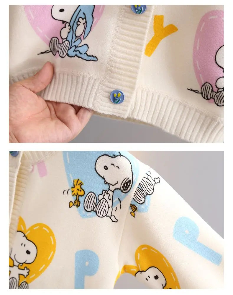 Peanuts Snoopy spring and autumn long-sleeved cartoon love printed thickened knitted cardigan children's casual all-match top