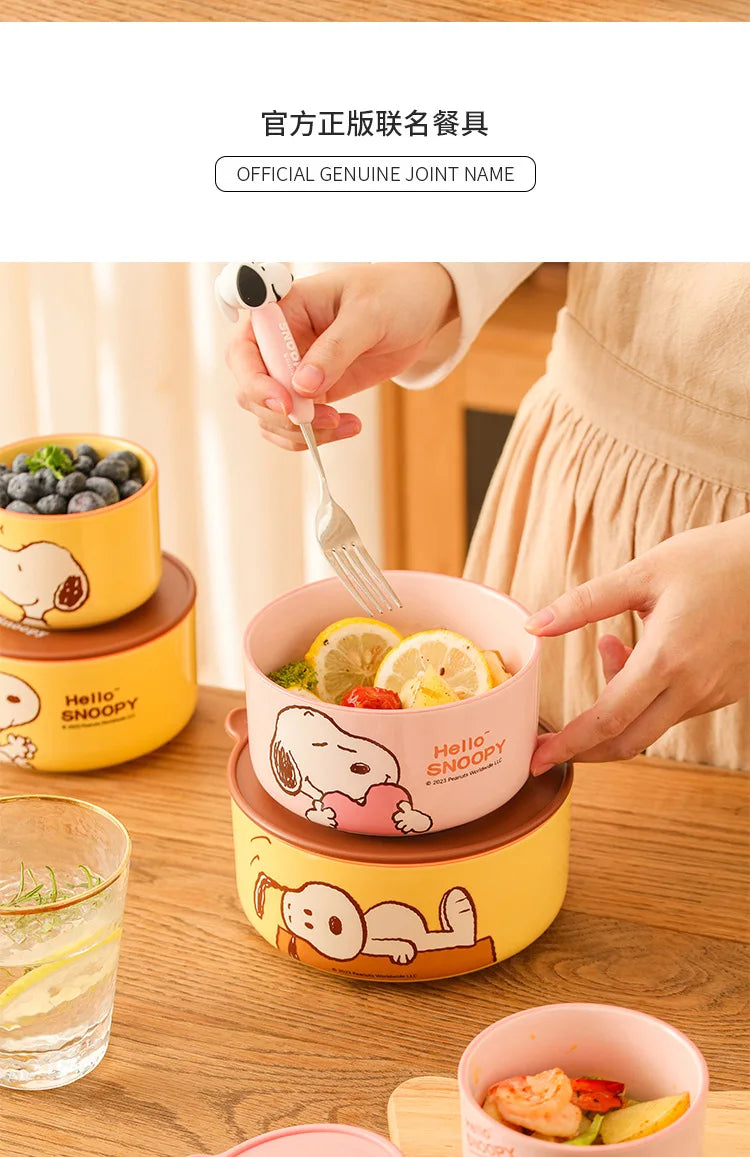 Snoopy Ceramic Bowl Set Three Piece Lid Snoopy Luch Box