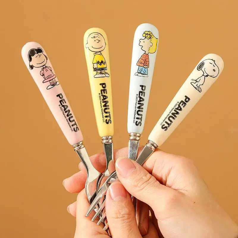 Anime Snoopy Spoon Fork Child Cartoon Snoopy Doll Fruit Fork Spoon Suit Girl Tableware Stainless Steel Student Spoon Fork