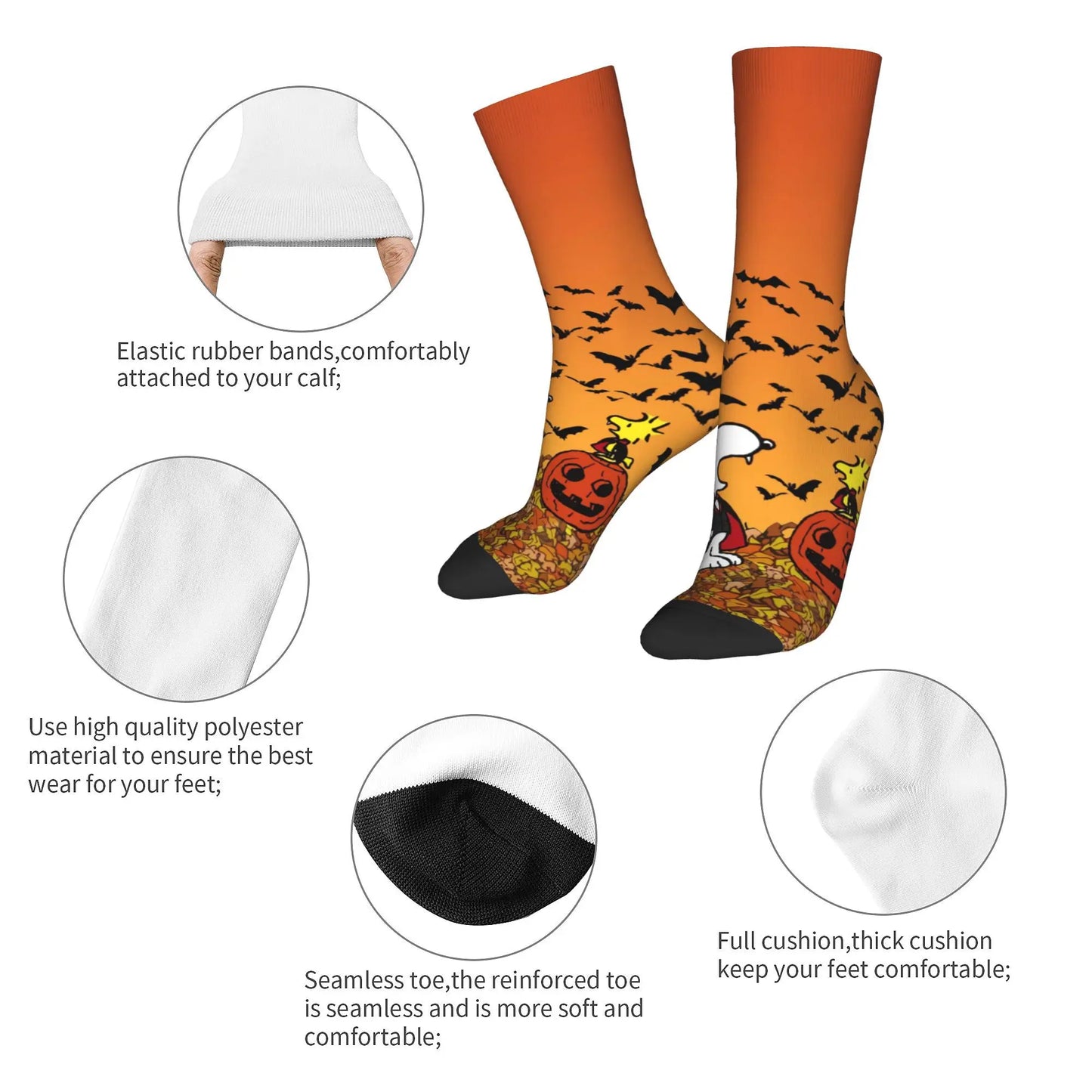 Halloween Pumpkin Dress Socks Unisex Crew Snoopy Socks
