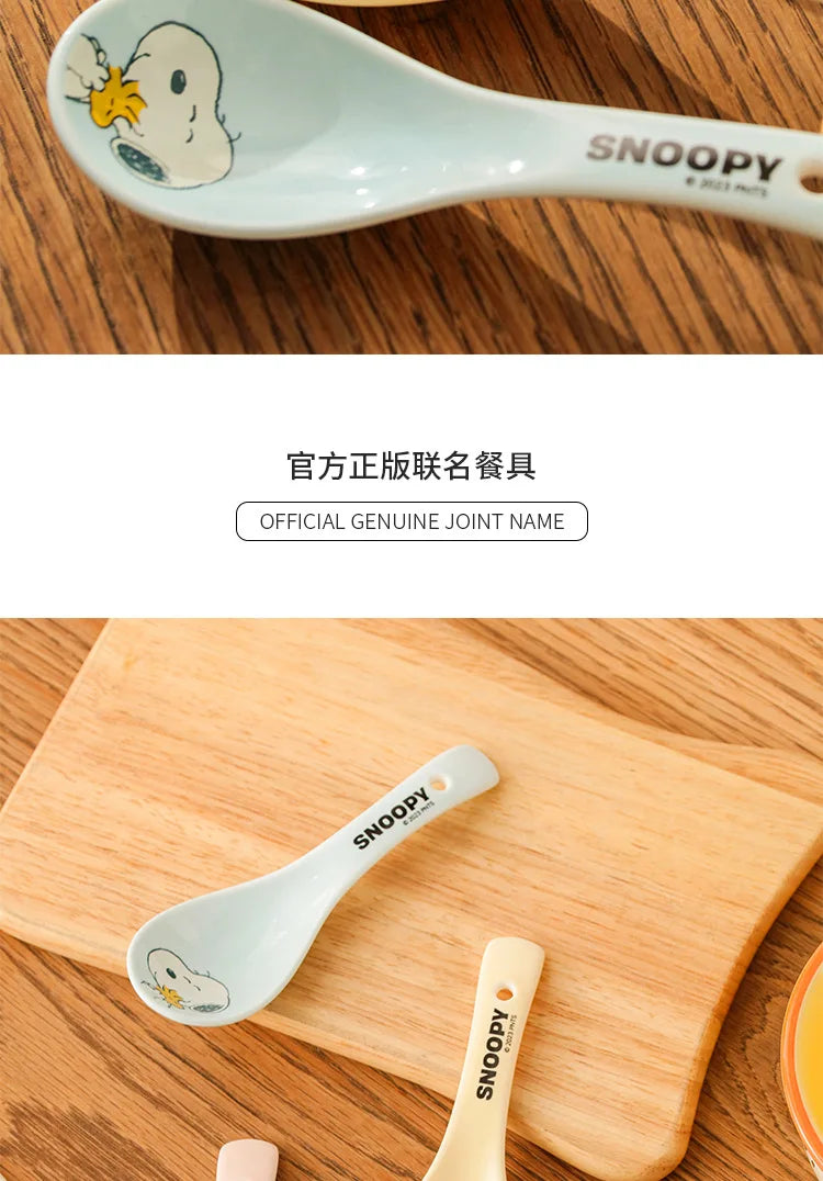 Snoopy Spoon Cartoon Ceramics Spoon Cute Child Snoopy Tableware Spoon Gift Girl Drink Porridge Spoon Hanging Hole Wholesale