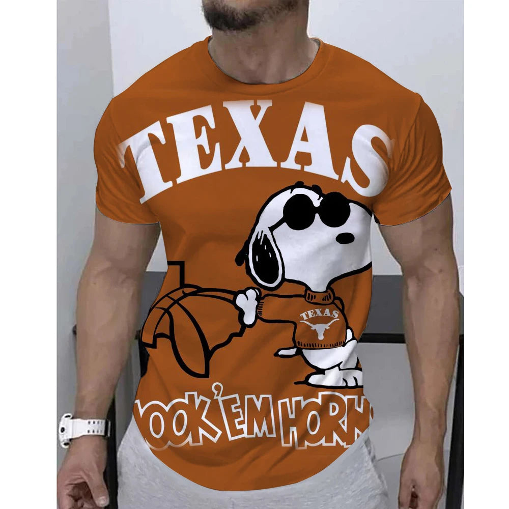 Mens Summer Printed Casual Tee Round Neck Snoopy Shirt