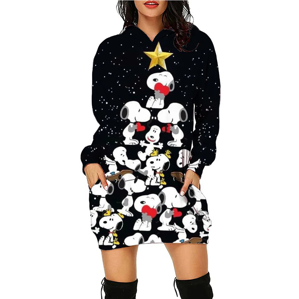 Xmas Casual Long Sleeve Hooded Snoopy Print Snoopy Shirt
