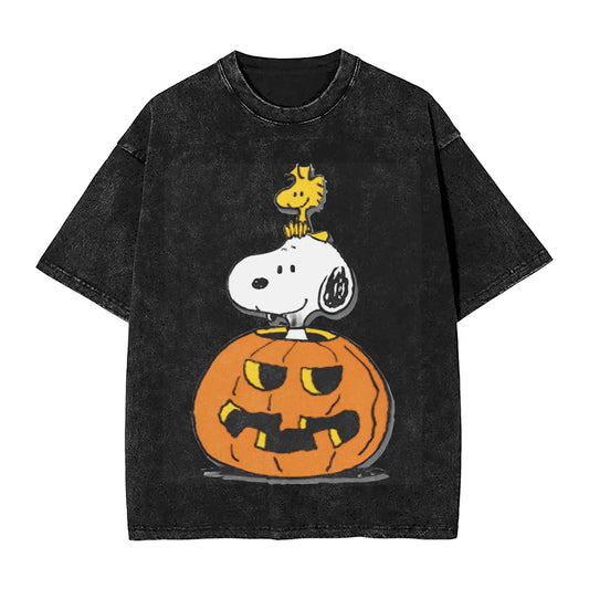 Harajuku Washed Snoopy Pumpkin Print Tee Snoopy Shirt