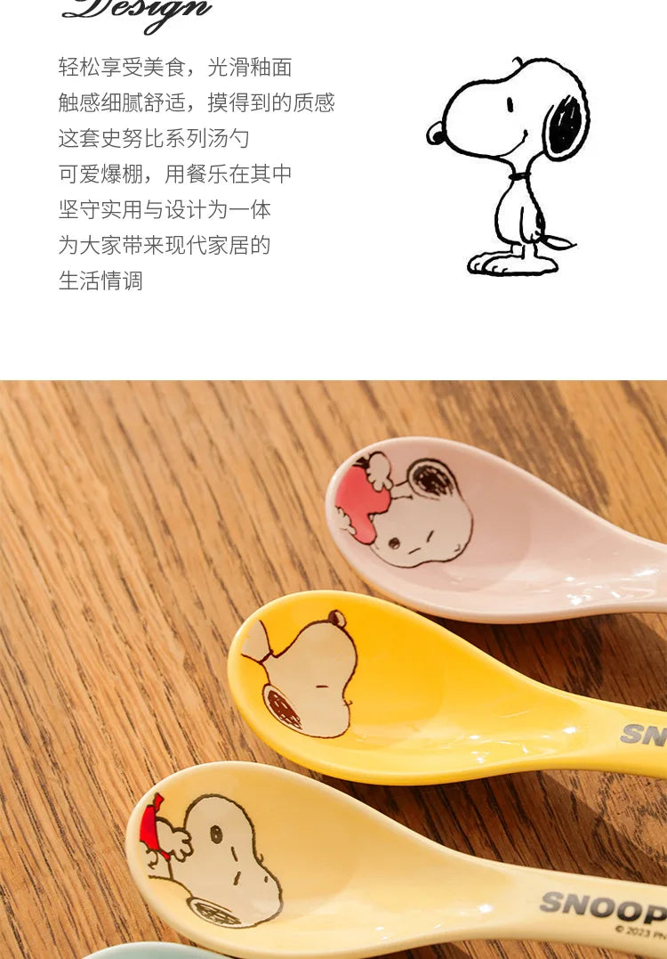 Snoopy Spoon Cartoon Ceramics Spoon Cute Child Snoopy Tableware Spoon Gift Girl Drink Porridge Spoon Hanging Hole Wholesale
