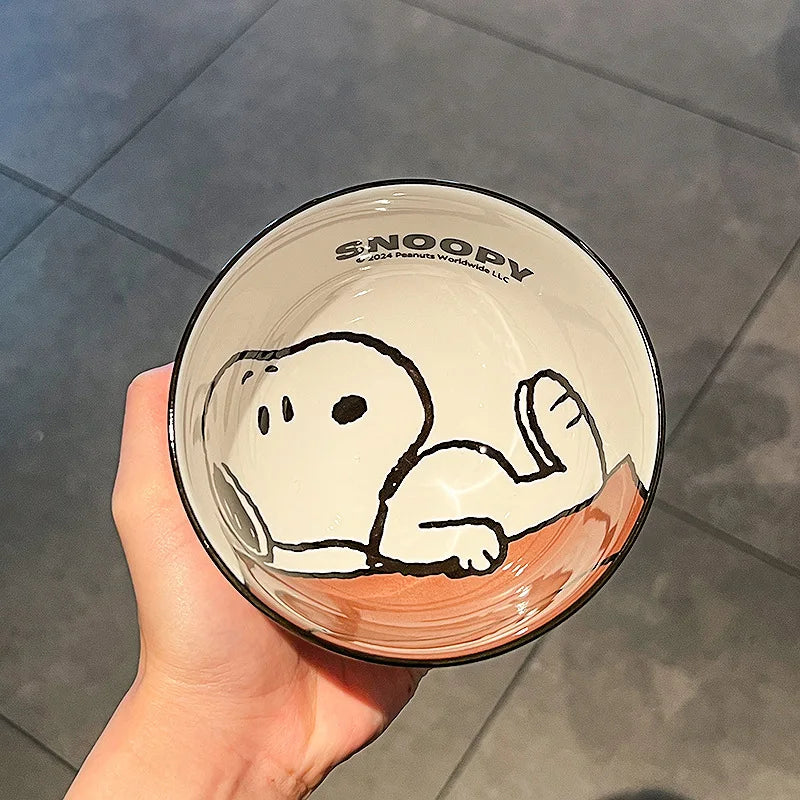 Snoopy New Cute Tableware Ceramic Bowl Particularly Beautiful And High-Value Kawaii Set Bowl Anime Cartoon Household Tableware