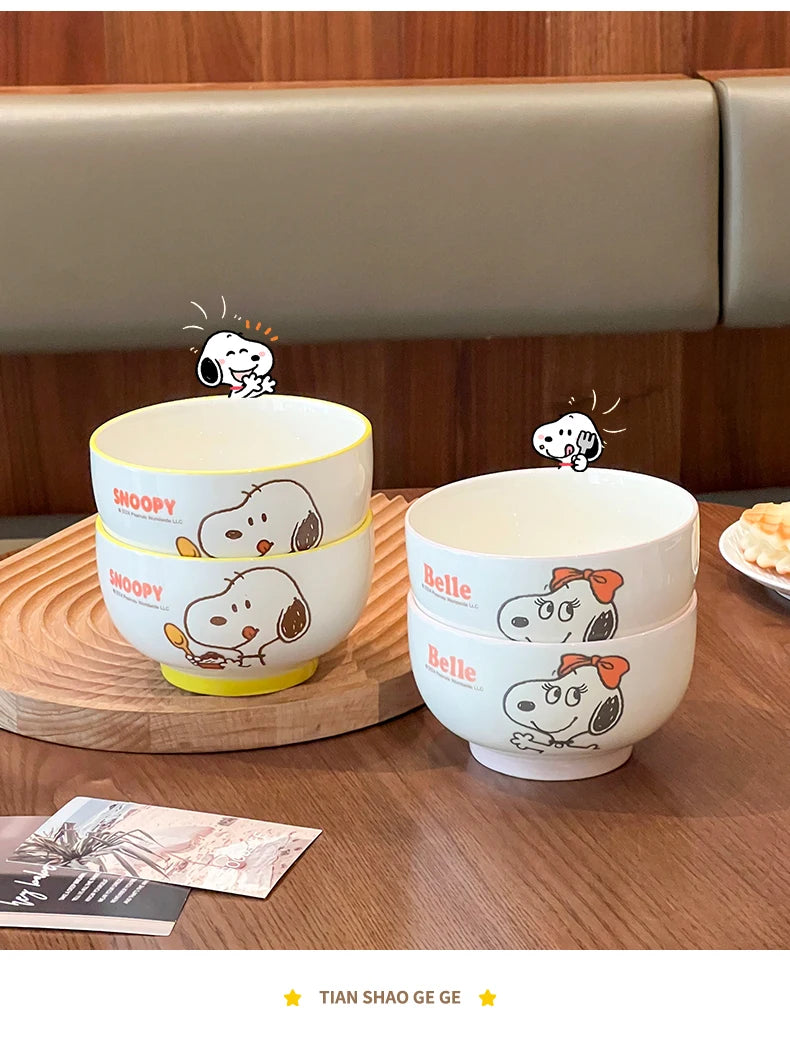 4Pcs Kawaii Snoopy Co-branded Cartoon Home Rice Bowl High Temperature Resistance Ceramic Tableware Set Gift Box Birthday Gift