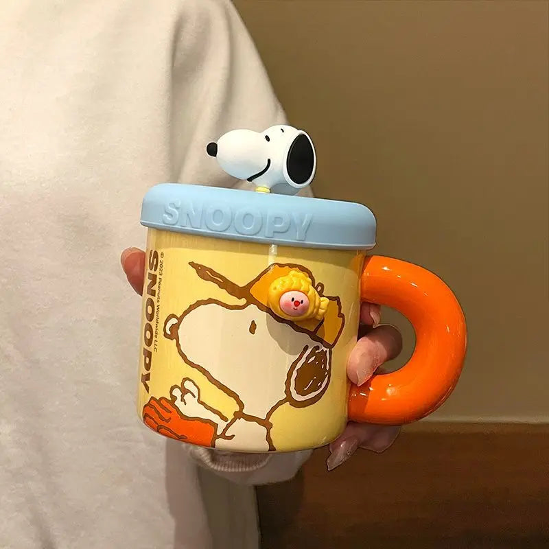 Cartoon Ceramic Coffee Mug With Lid Snoopy Cup
