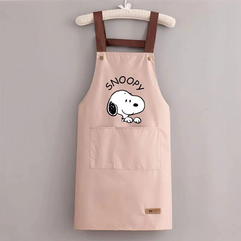 Snoopys Kitchen Apron Waterproof Ladies Men Home Apron Wipeable Oil Resistant Baking Barbecue Restaurant Cafe Aprons Kawaii Gift