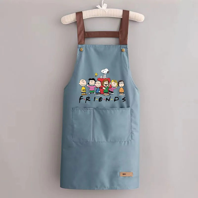 Snoopys Kitchen Apron Waterproof Ladies Men Home Apron Wipeable Oil Resistant Baking Barbecue Restaurant Cafe Aprons Kawaii Gift