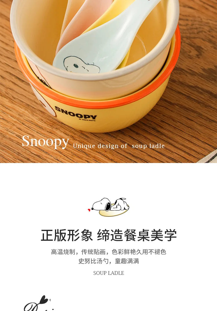 Snoopy Spoon Cartoon Ceramics Spoon Cute Child Snoopy Tableware Spoon Gift Girl Drink Porridge Spoon Hanging Hole Wholesale