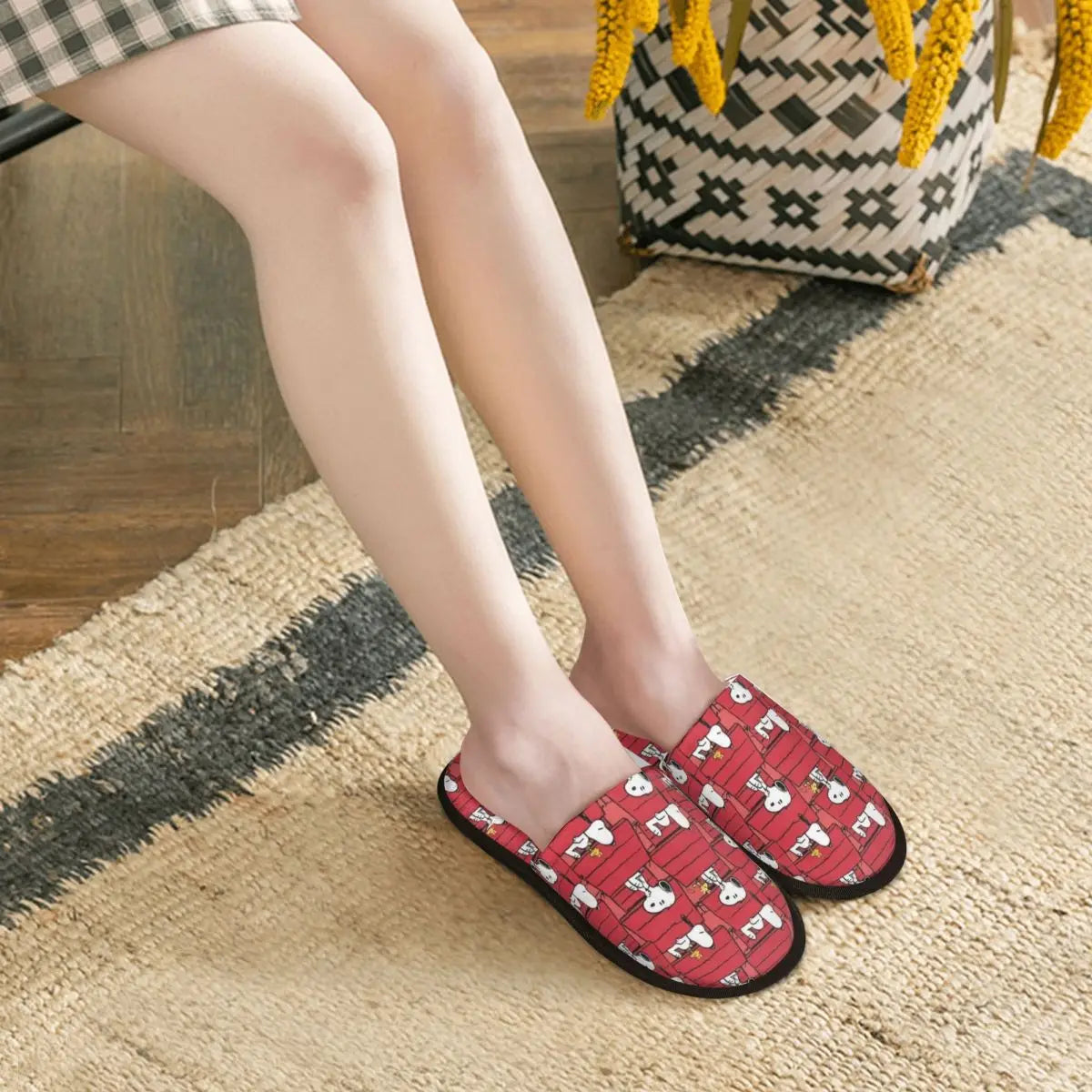 Memory Foam Pattern Slippers Faux Fur Snoopy Slippers
