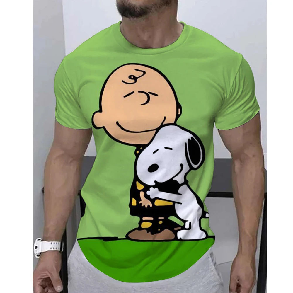 Mens Summer Printed Casual Tee Round Neck Snoopy Shirt