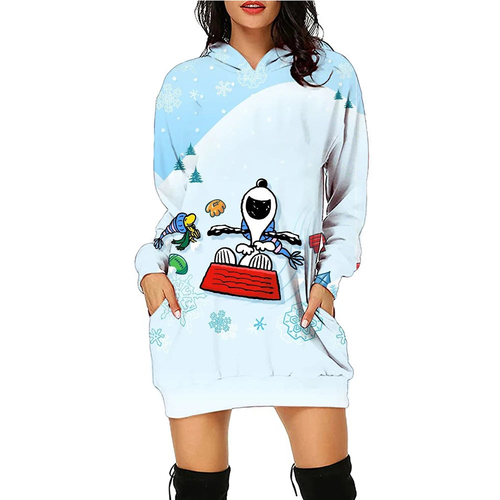 Xmas Casual Long Sleeve Hooded Snoopy Print Snoopy Shirt
