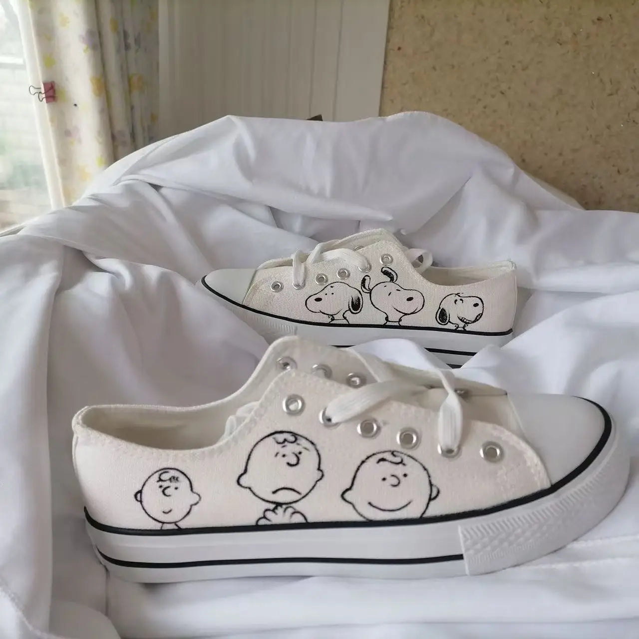 White and Black Casual Snoopy Shoes