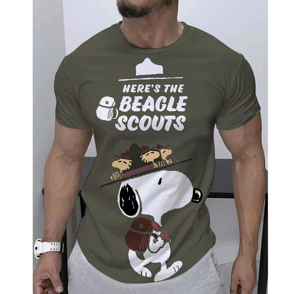 Mens Summer Printed Casual Tee Round Neck Snoopy Shirt