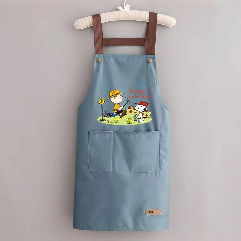 Snoopys Kitchen Apron Waterproof Ladies Men Home Apron Wipeable Oil Resistant Baking Barbecue Restaurant Cafe Aprons Kawaii Gift