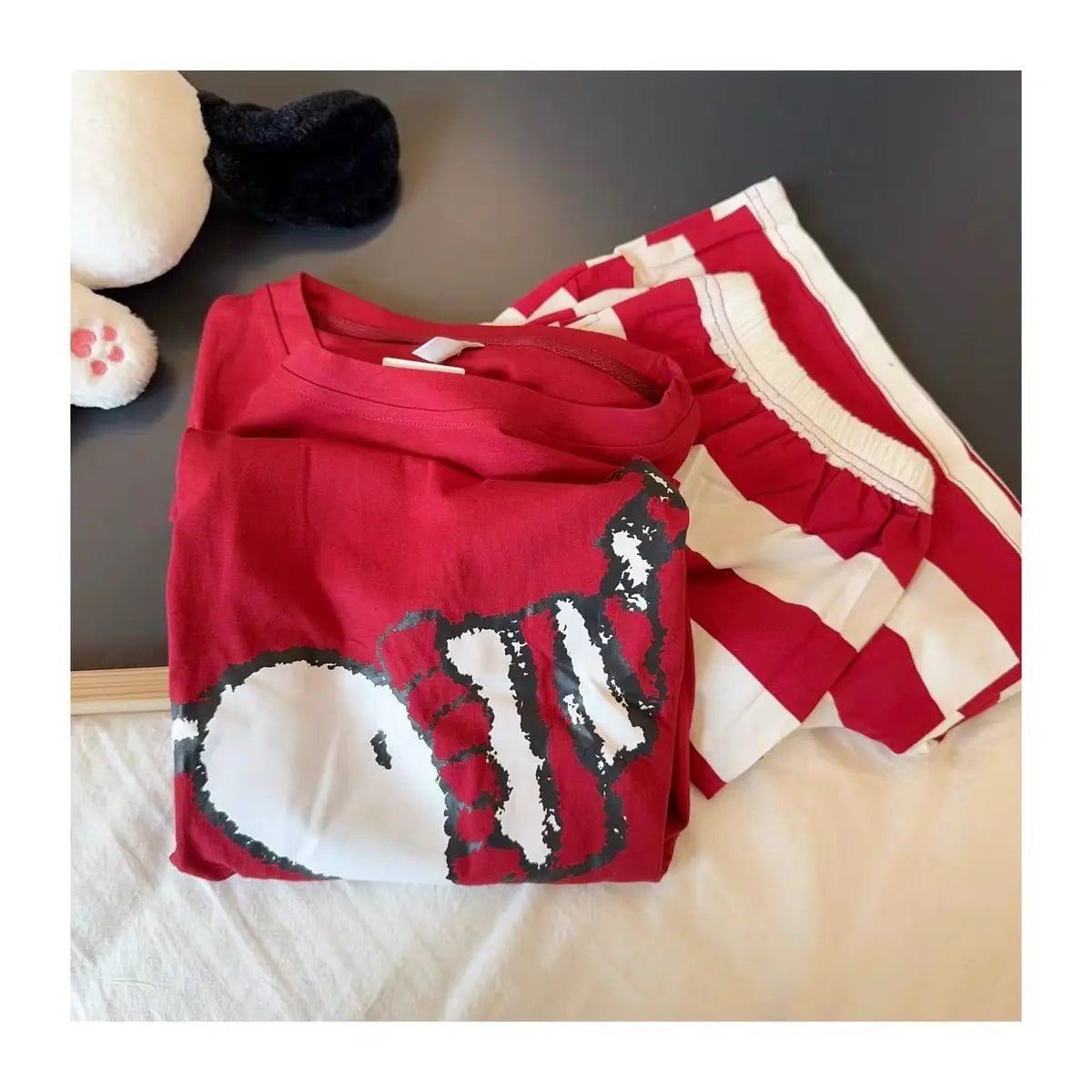 Red Cotton Pajamas For Women Short Sleeve Snoopy Pyjama