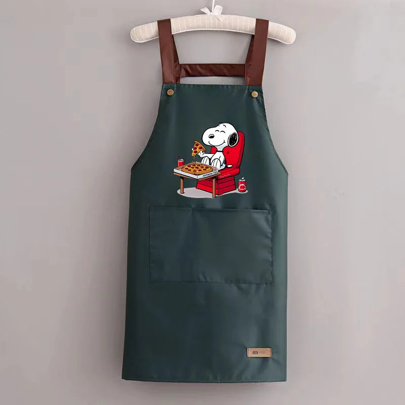 Snoopys Kitchen Apron Waterproof Ladies Men Home Apron Wipeable Oil Resistant Baking Barbecue Restaurant Cafe Aprons Kawaii Gift