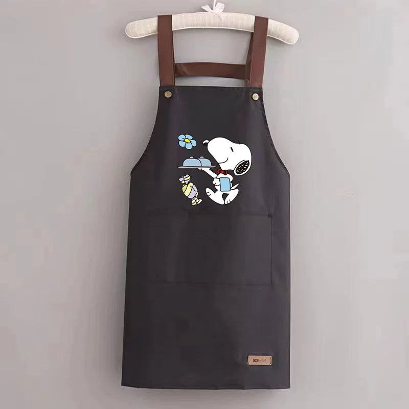 Snoopys Kitchen Apron Waterproof Ladies Men Home Apron Wipeable Oil Resistant Baking Barbecue Restaurant Cafe Aprons Kawaii Gift