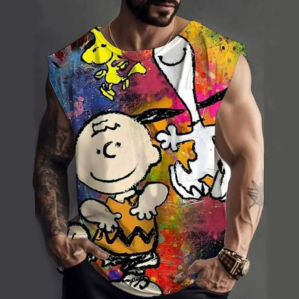 Snoopy funny print Tank Tops For Men Fashion Summer Sleeveless Casual Sports Fitness Vest Quick Dry Breathable Oversized