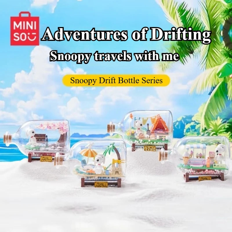 Miniso Snoopy Building Blocks Drifting Bottle Series Desktop Ornaments Collection Model Splicing Children's Toys Birthday Gifts