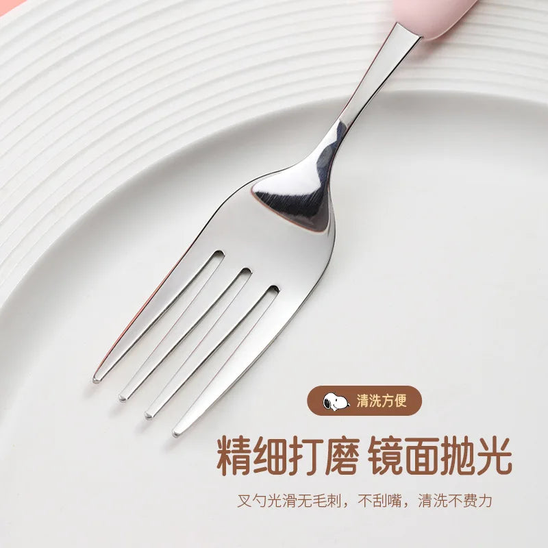Anime Snoopy Spoon Fork Child Cartoon Snoopy Doll Fruit Fork Spoon Suit Girl Tableware Stainless Steel Student Spoon Fork